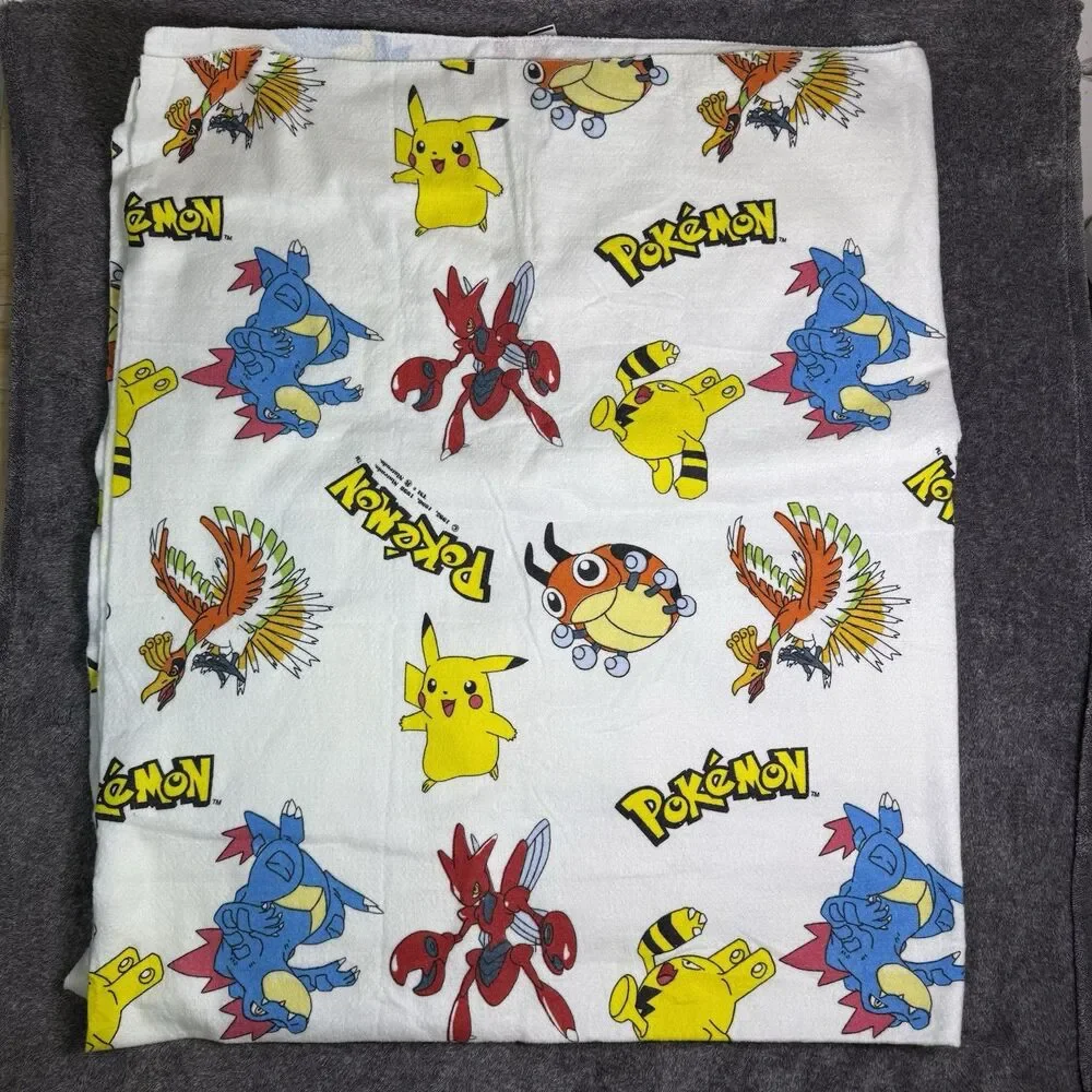 Vintage 1990s Pokemon Full Size Blanket 74x88 Polyester